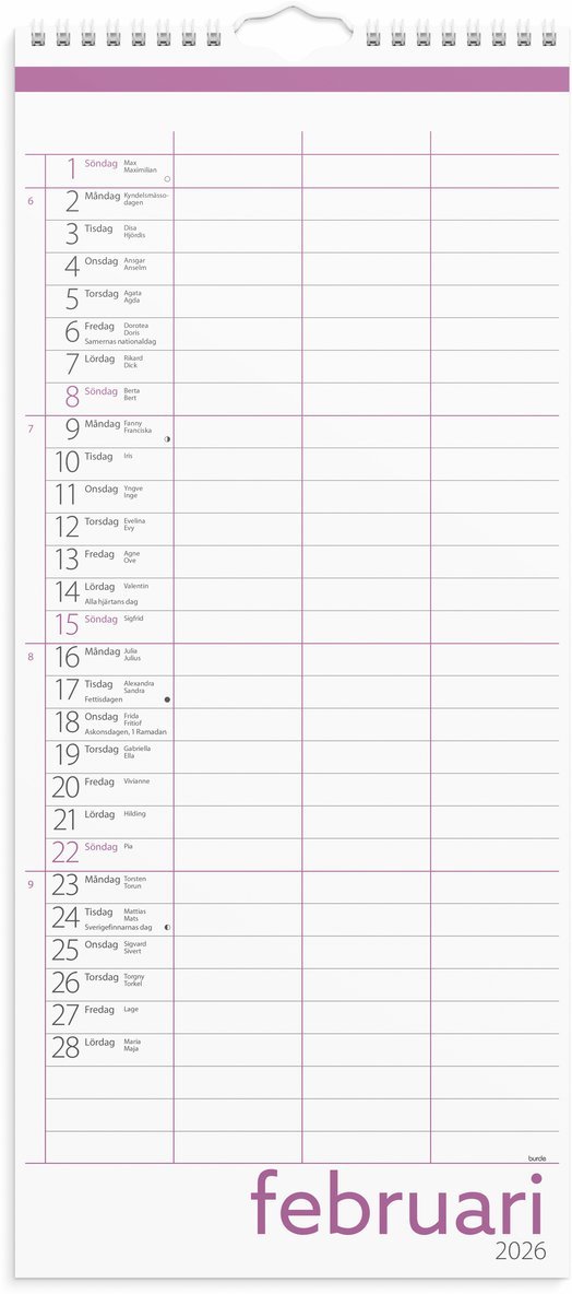 Familjekalender 2025-2026 Lilla, Övrigt