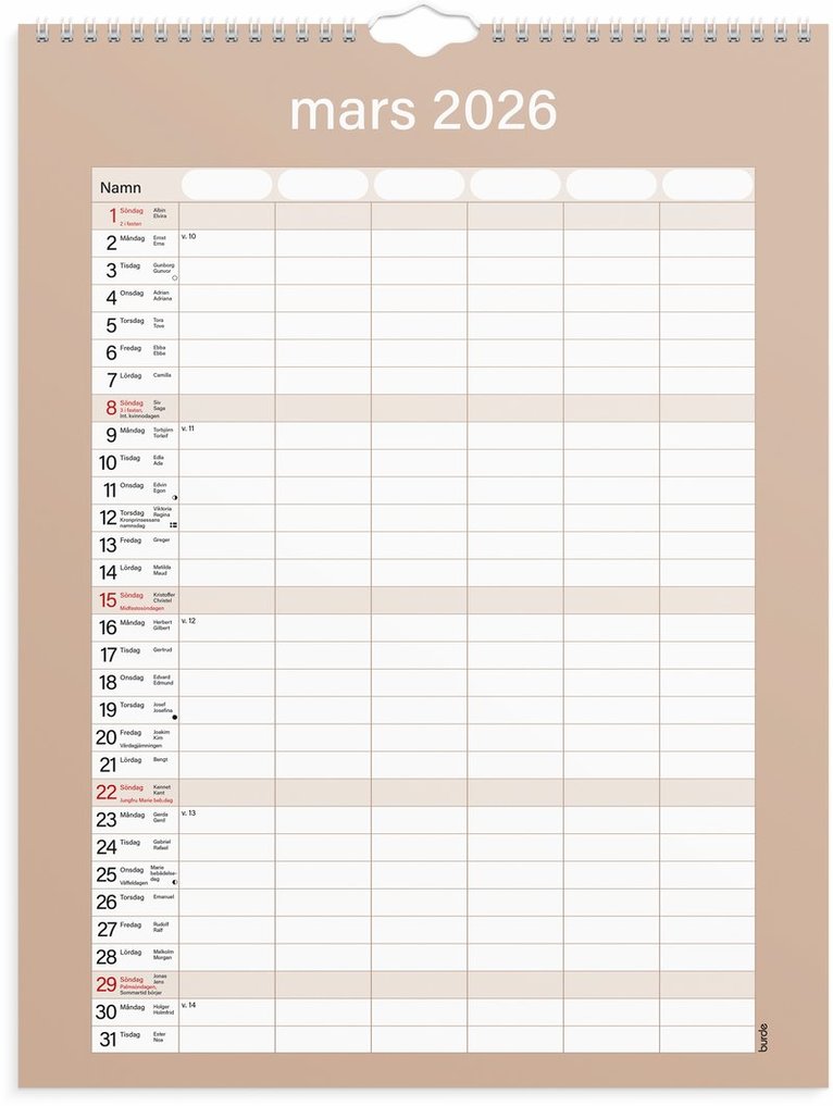 Familjekalender 2025-2026 Praktisk, Övrigt