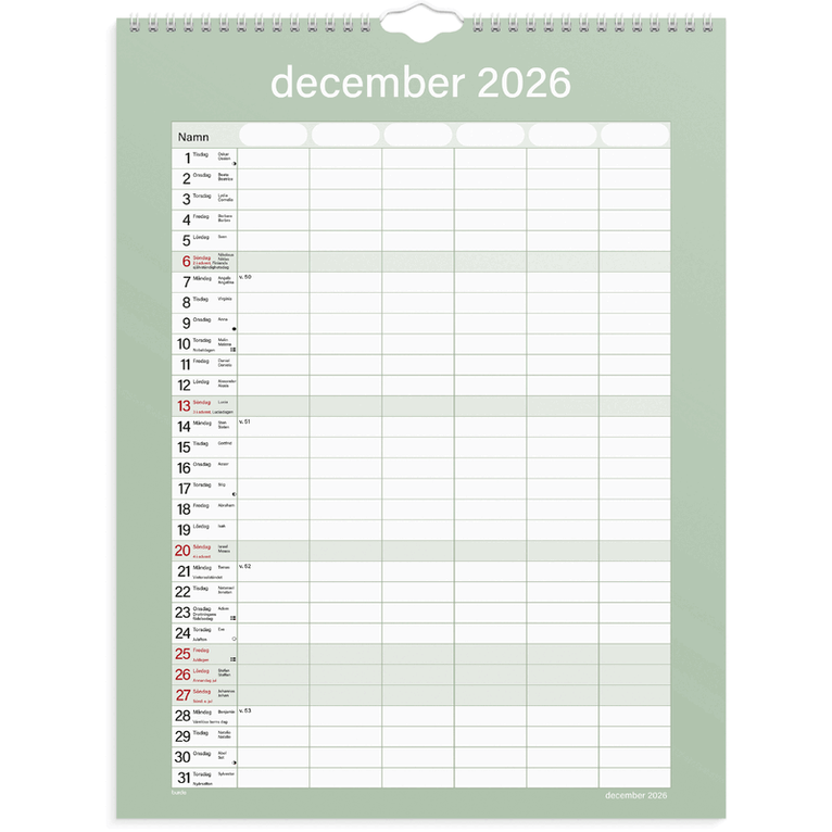 Familjekalender 2026-2027 Praktisk, Övrigt
