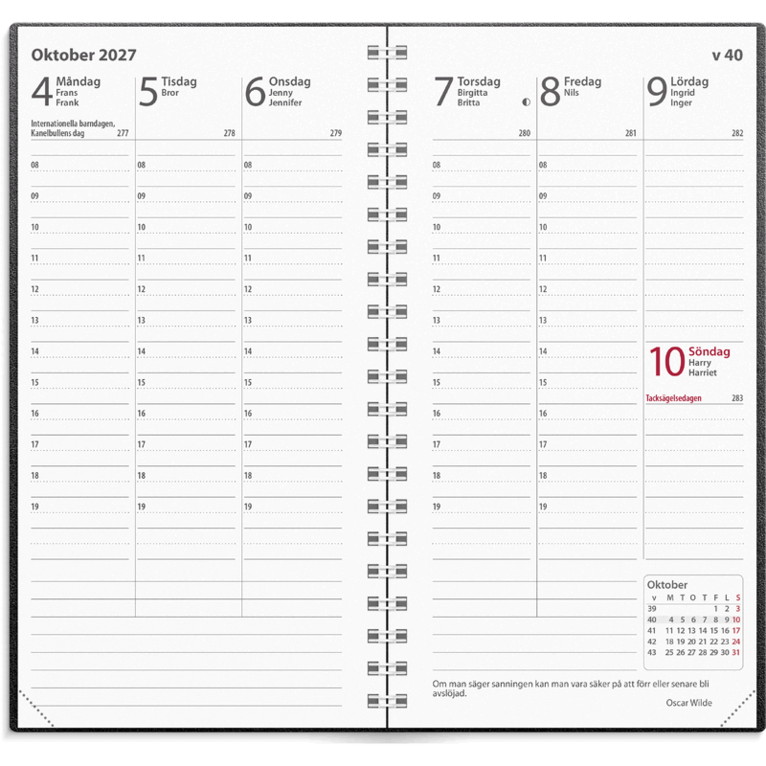 Kalender 2027 Interplano svart plast, Övrigt