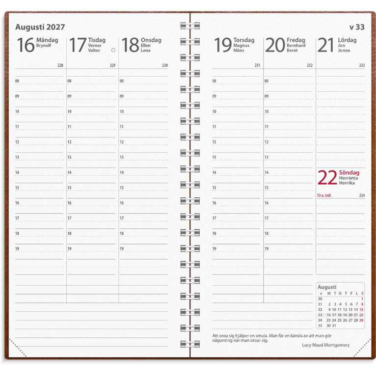 Kalender 2027 Interplano cognac konstläder, Övrigt