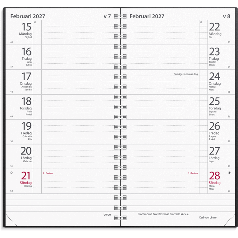 Kalender 2027 Plano svart plast, Övrigt