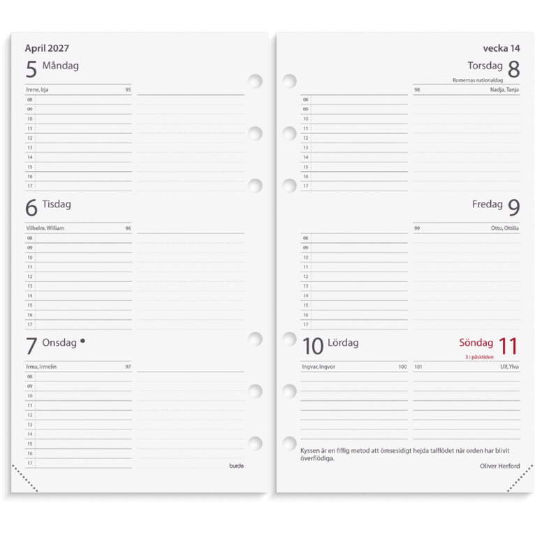 Regent Systemkalender 2027 brunt skinn, Övrigt