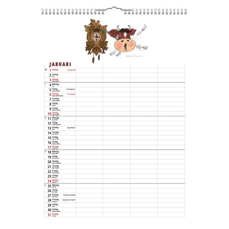 Familjekalender 2027 Glada kossan, Övrigt