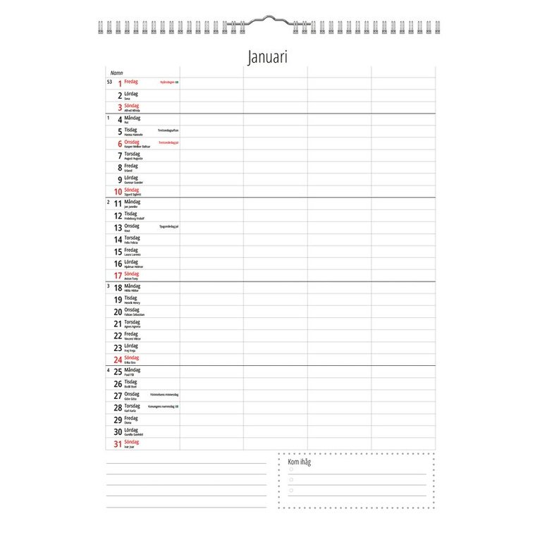 Familjekalender 2027 A4 4 kolumner, Övrigt