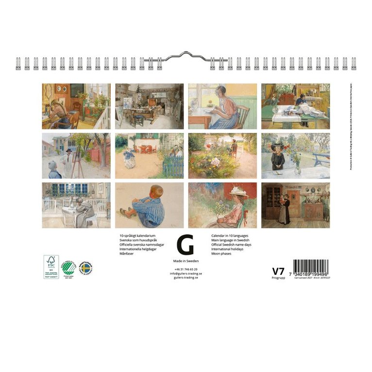 Väggkalender 2027 Carl Larsson, Övrigt