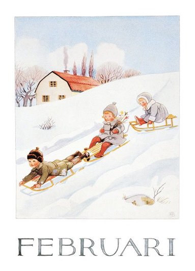 Kort Elsa Beskow : Februari