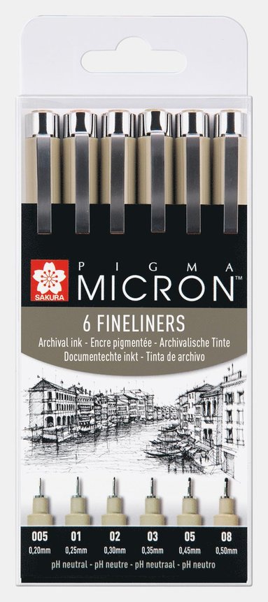 Sakura Pigma Micron Wallet Fineliners Black 6-pack