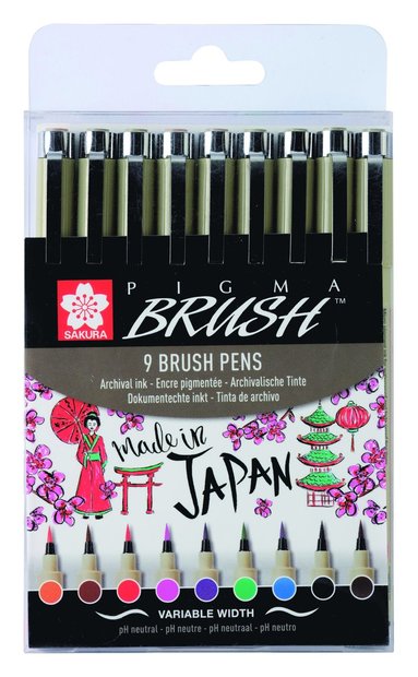 Sakura Pigma Brush Wallet Kulörer 9-pack