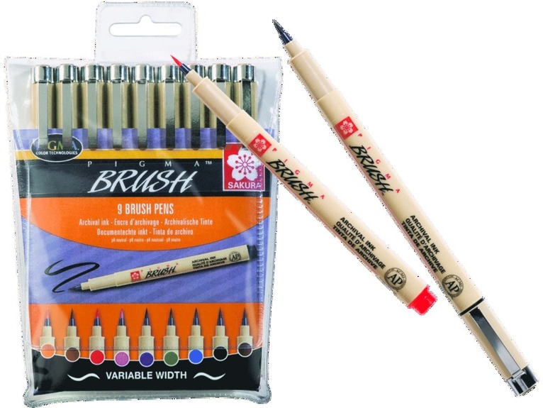 Fiberspetspenna Pigma Brush 9 färger, Övrigt