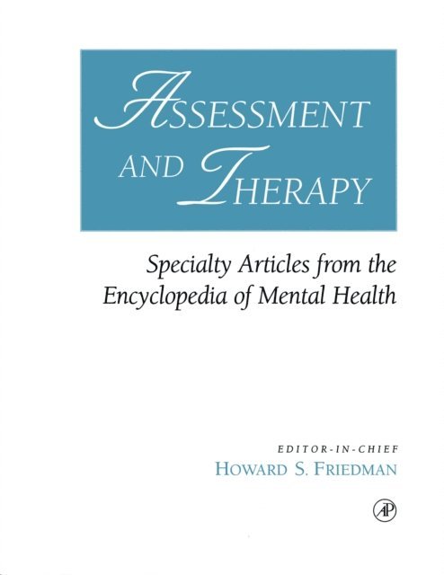 Howard S. Friedman - Assessment and Therapy, E-bok