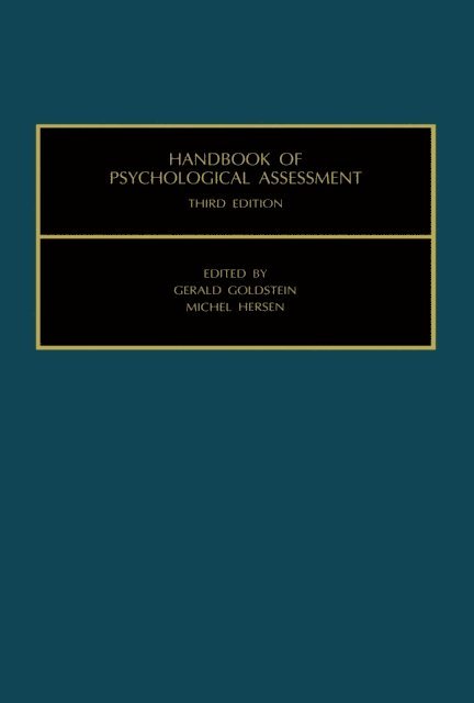 Michel Hersen, Gerald Goldstein - Handbook of Psychological Assessment, E-bok