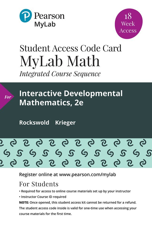 Gary Rockswold, Terry Krieger - MyLab Math with Pearson eText (up to 18-weeks) Access Code for Interactive Developmental Math. Tillgänglighet: Lägg i varukorg