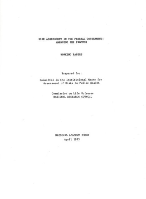 Committee on the Institutional Means for Assessment of Risks to Public Health, Commission on Life Sciences, Division on Earth and Life Studies, National Research Council - Risk Assessment in the Federal Government, E-bok