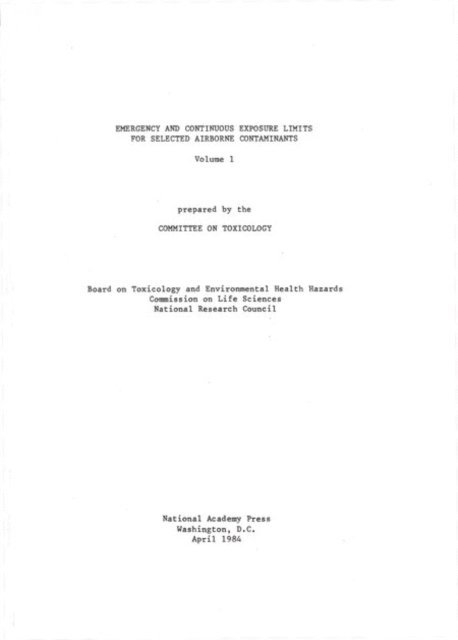 Committee on Toxicology, Board on Toxicology and Environmental Health Hazards, Commission on Life Sciences, Division on Earth and Life Studies, National Research Council - Emergency and Continuous Exposure Limits for Selected Airborne Contaminants, E-bok