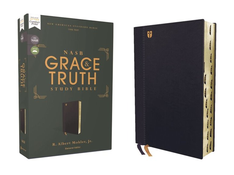 NASB, The Grace and Truth Study Bible (Trustworthy and Practical Insights), Leathersoft, Navy, Red Letter, 1995 Text, Thumb Indexed, Comfort Print, Inbunden