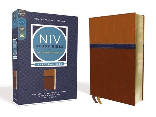Zondervan, Kenneth L Barker, Mark L Strauss, Jeannine K Brown, Craig L Blomberg, Michael Williams - NIV Study Bible, Fully Revised Edition, Personal Size, Leathersoft, Brown/Blue, Red Letter, Comfort Print, Inbunden