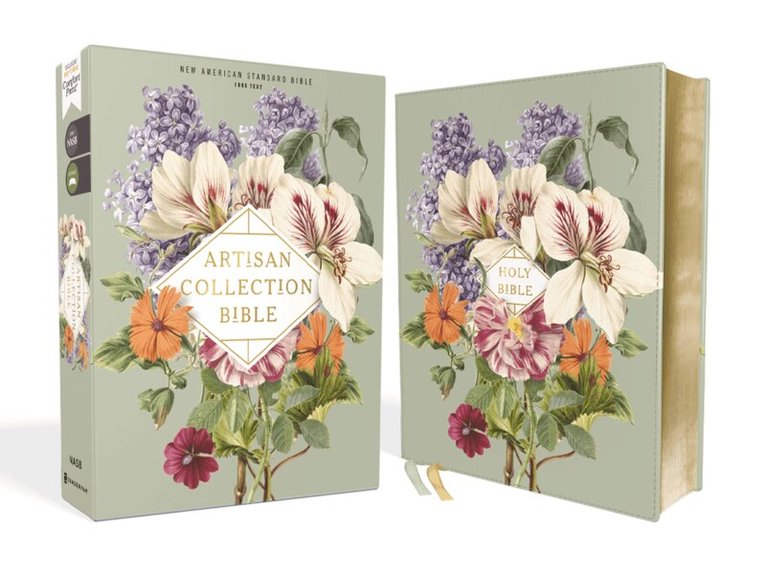 Zondervan - NASB, Artisan Collection Bible, Leathersoft, Sage Floral, Red Letter, 1995 Text, Comfort Print, Inbunden