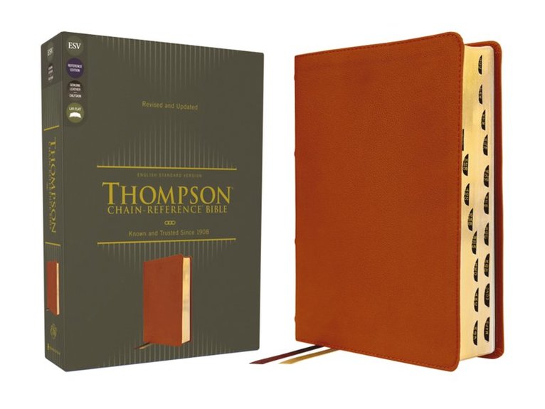 Zondervan, Frank Charles Thompson - ESV, Thompson Chain-Reference Bible, Genuine Leather, Calfskin, Tan, Red Letter, Thumb Indexed, Inbunden