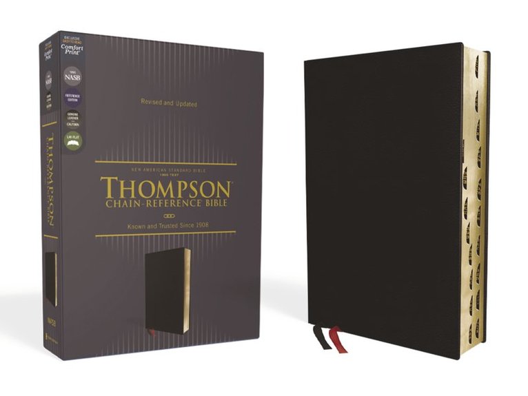Zondervan, Frank Charles Thompson - NASB, Thompson Chain-Reference Bible, Genuine Leather, Calfskin, Black, 1995 Text, Red Letter, Thumb Indexed, Comfort Print, Inbunden