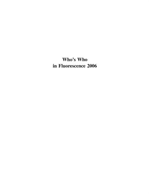 Who's Who in Fluorescence 2006, E-bok
