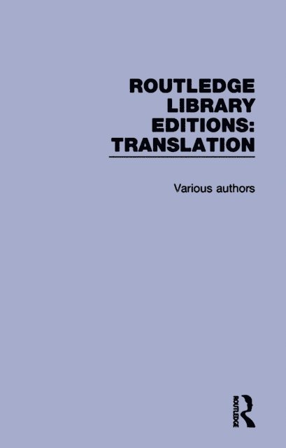 Various Authors - Routledge Library Editions: Translation, E-bok