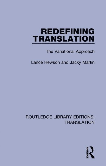Jacky Martin, Lance Hewson - Redefining Translation, E-bok