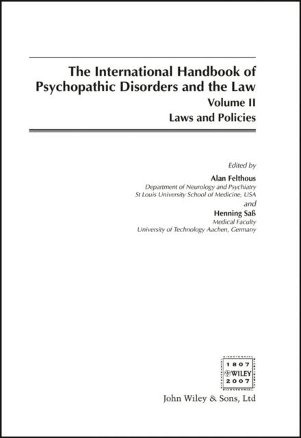 Henning Sa, Alan Felthous - International Handbook on Psychopathic Disorders and the Law, E-bok