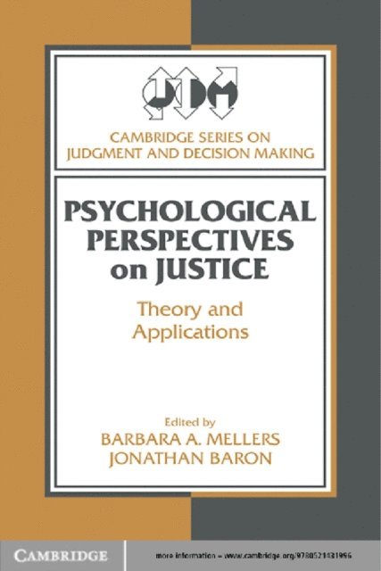 Jonathan Baron, Barbara A. Mellers - Psychological Perspectives on Justice, E-bok