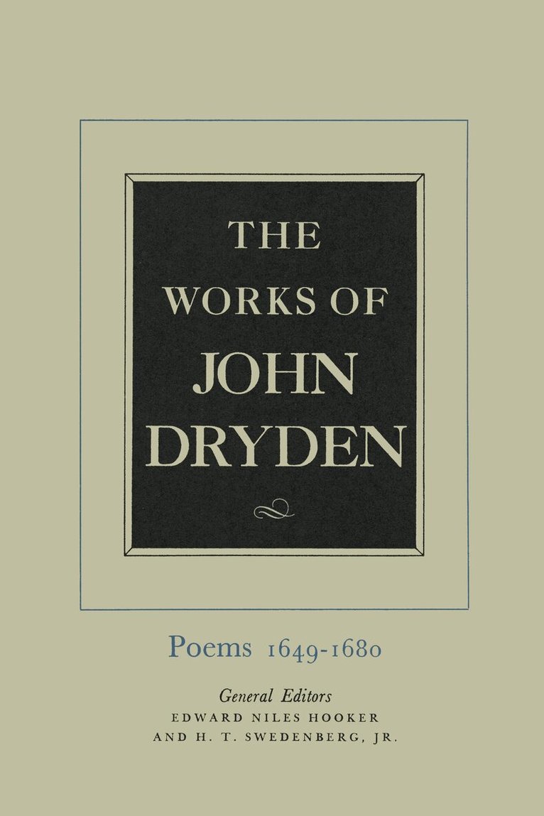 John Dryden, Edward N. Hooker, H. T. Swedenberg - Works of John Dryden, Volume I, Inbunden. Tillgänglighet: Tillfälligt slut