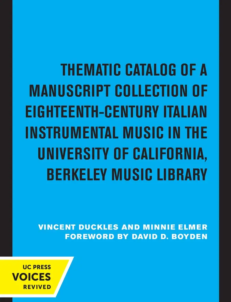 Vincent Duckles, Minnie Elmer - Thematic Catalog of a Manuscript Collection of Eighteenth-Century Italian Instrumental Music, Häftad. Tillgänglighet: Lägg i varukorg