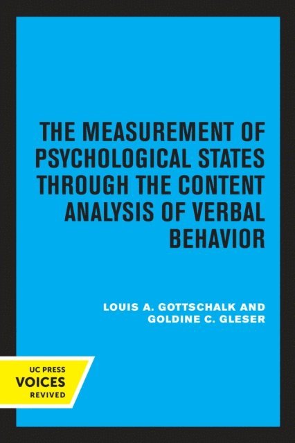 Goldine C. Gleser, Louis A. Gottschalk - Measurement of Psychological States Through the Content Analysis of Verbal Behavior, E-bok