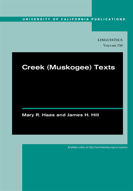 Mary R. Haas - Creek (Muskogee) Texts, E-bok