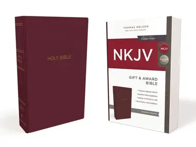 NKJV, Gift and Award Bible, Leather-Look, Burgundy, Red Letter, Comfort Print