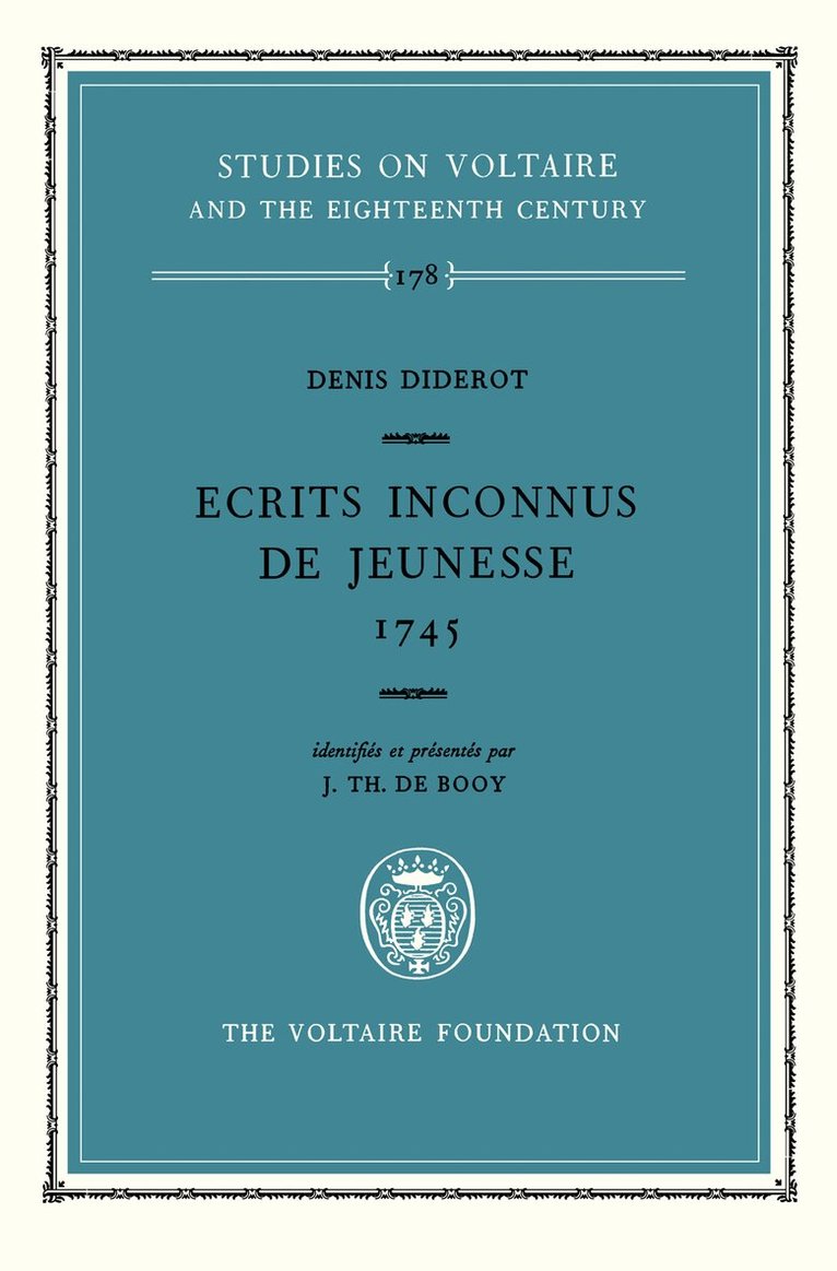 Denis Diderot, Ecrits Inconnus de Jeunesse 1745, Inbunden. Tillgänglighet: Lägg i varukorg