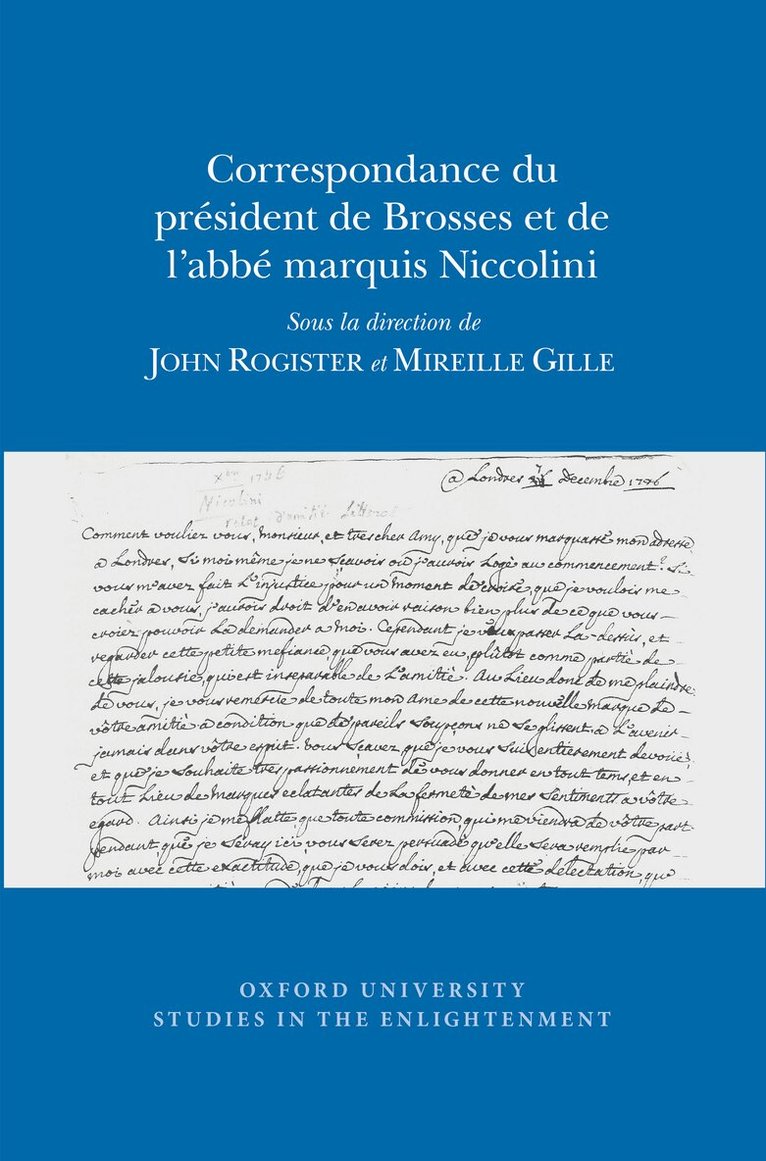 John Rogister, Mireille Gille - Correspondance du Président de Brosses et de l'Abbe Marquis Niccolini, Häftad