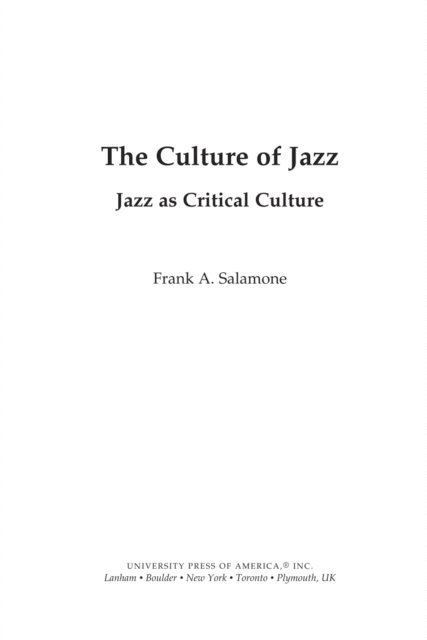 Frank A. Salamone - Culture of Jazz, E-bok