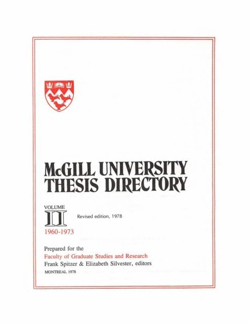 Elizabeth Sylvester, Frank Spitzer - McGill University Thesis Directory, E-bok