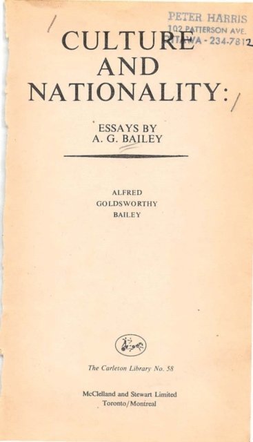 Alfred Goldsworthy Bailey - Culture and Nationality, E-bok