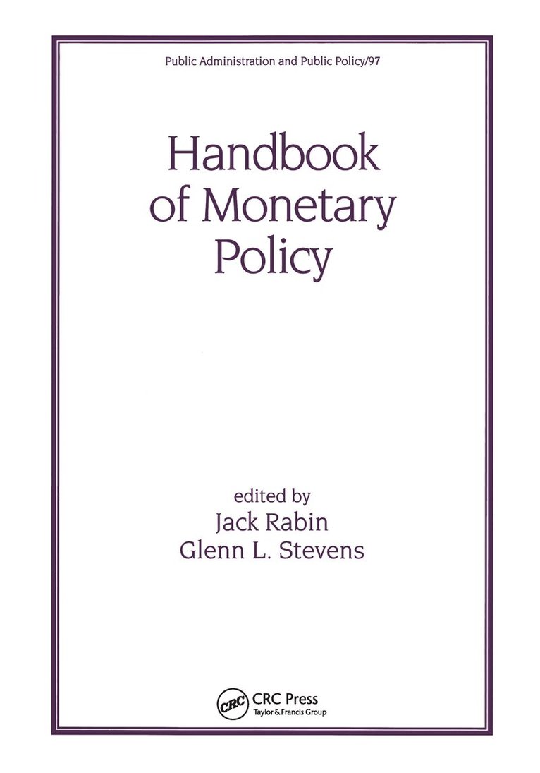 Jack Rabin - Handbook of Monetary Policy, Häftad