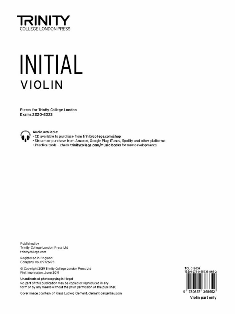 Trinity College London - Trinity College London Violin Exam Pieces From 2020: Initial (part only), Övrigt. Tillgänglighet: Lägg i varukorg