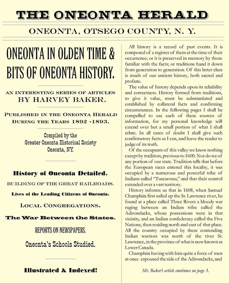 Oneonta in Olden Time & Bits of Oneonta History