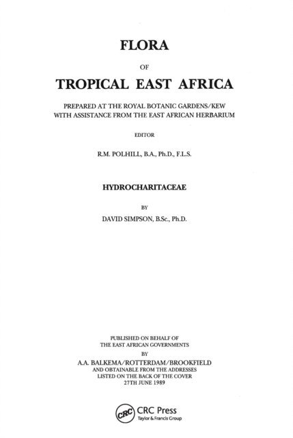 R.M. Polhill - Flora of Tropical East Africa - Hydrocharitaceae (1989), E-bok