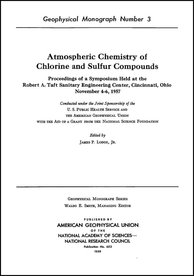 Lodge - Atmospheric Chemistry of Chlorine and Sulfur Compounds, Proceedings of a Symposium Held at Robert A. Taft Sanotary Engineering Center , V3. Tillgänglighet: Tillfälligt slut
