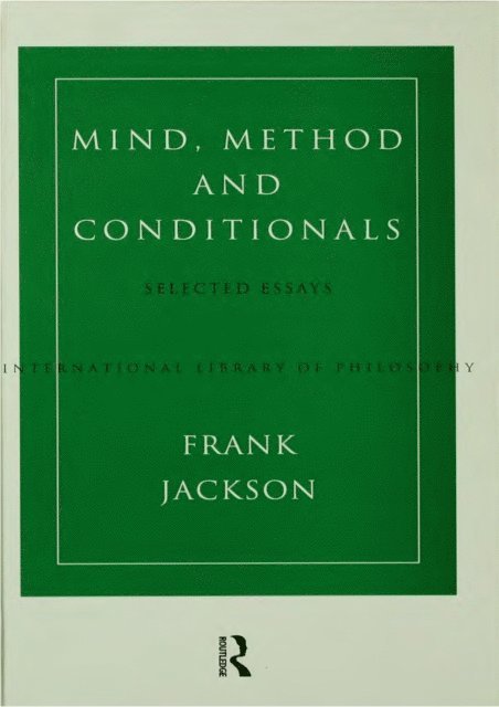 Frank Jackson - Mind, Method and Conditionals, E-bok