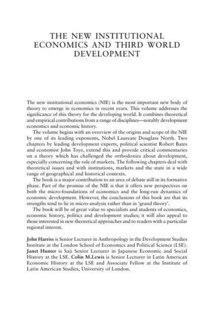 Colin Lewis, Janet Hunter, John Harriss - New Institutional Economics and Third World Development, E-bok