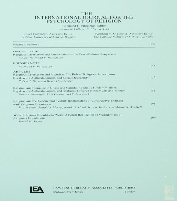 Raymond F. Paloutzian - Religious Orientation and Authoritarianism in Cross-cultural Perspective, E-bok
