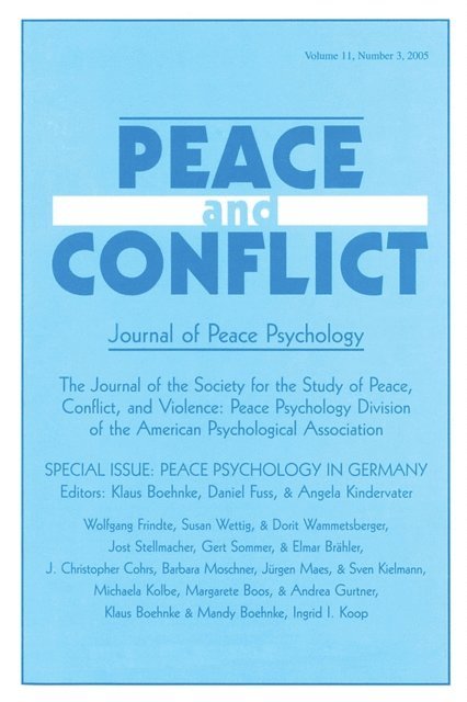 Angela Kindervater, Daniel Fuss, Klaus Boehnke - Peace Psychology in Germany, E-bok