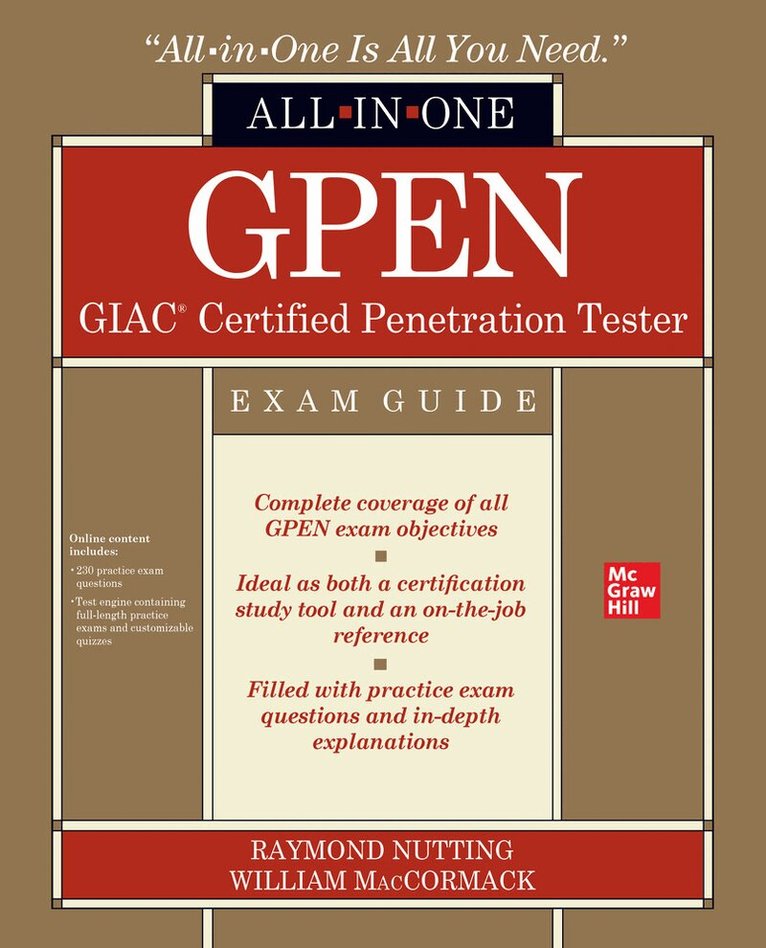 Raymond Nutting, William MacCormack - GPEN GIAC Certified Penetration Tester All-in-One Exam Guide, Häftad. Tillgänglighet: Lägg i varukorg