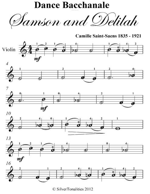 Camille Saint Saens - Dance Bacchanale Samson and Delilah Easy Violin Sheet Music, E-bok